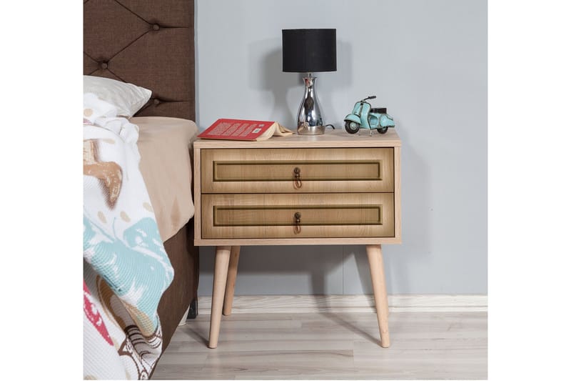 Vellavie Nattbord 60 cm med Oppbevaring 2 Skuffer Ramme - Brun - Møbler - Bord - Avlastningsbord - Sengebord & nattbord