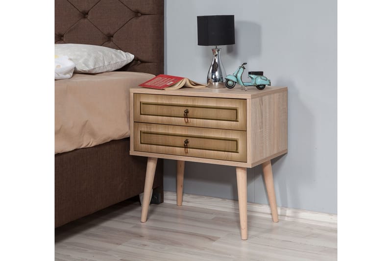 Vellavie Nattbord 60 cm med Oppbevaring 2 Skuffer Ramme - Brun - Møbler - Bord - Avlastningsbord - Sengebord & nattbord