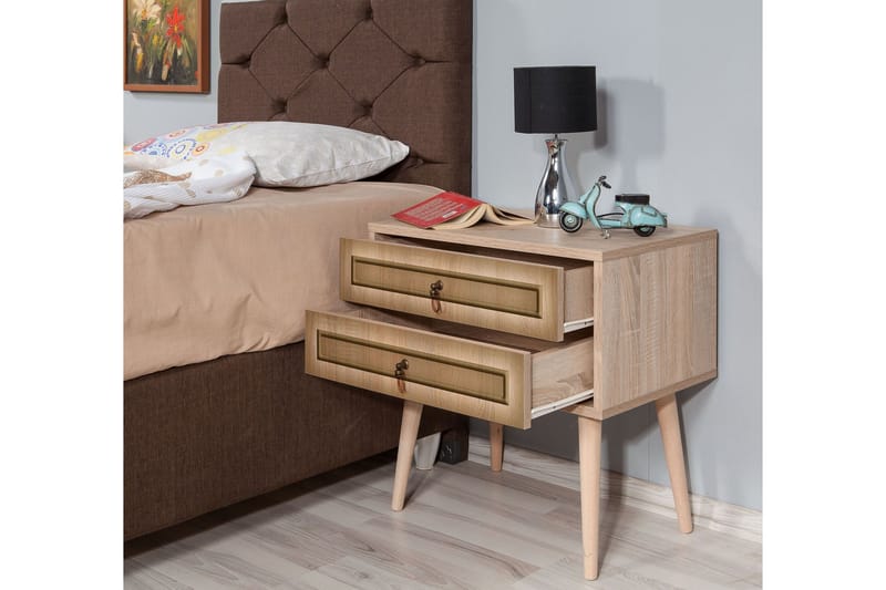 Vellavie Nattbord 60 cm med Oppbevaring 2 Skuffer Ramme - Brun - Møbler - Bord - Avlastningsbord - Sengebord & nattbord