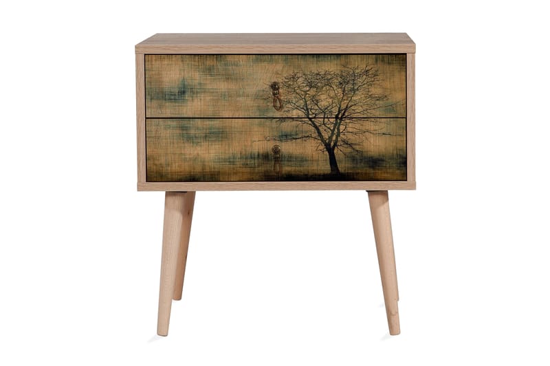 Vellavie Nattbord 60 cm med Oppbevaring 2 Skuffer Tredsilhue - Brun/Grønn - Møbler - Bord - Avlastningsbord - Sengebord & nattbord