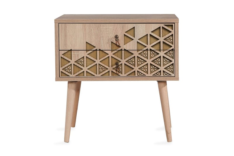 Vellavie Nattbord 60 cm med Oppbevaring 2 Skuffer Trianglar, Brun/Eik