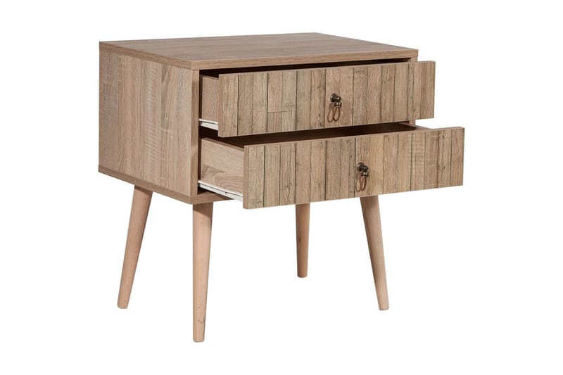 Vellavie Nattbord 60 cm med Oppbevaring 2 Skuffer Vertikalt - Lysebrun - Møbler - Bord - Avlastningsbord - Sengebord & nattbord