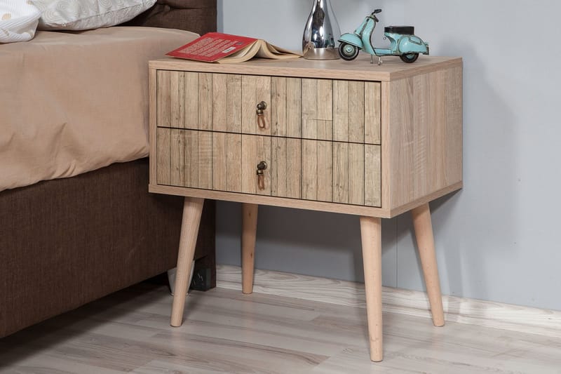 Vellavie Nattbord 60 cm med Oppbevaring 2 Skuffer Vertikalt - Lysebrun - Møbler - Bord - Avlastningsbord - Sengebord & nattbord