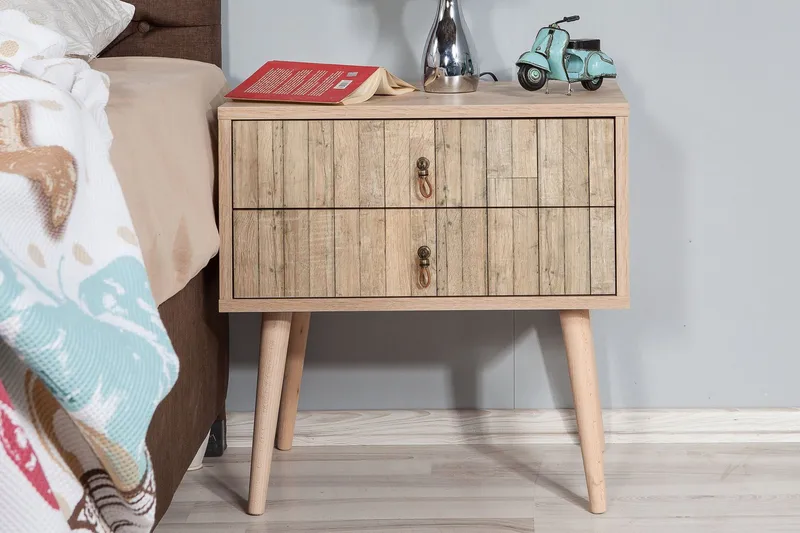 Vellavie Nattbord 60 cm med Oppbevaring 2 Skuffer Vertikalt - Lysebrun - Møbler - Bord - Avlastningsbord - Sengebord & nattbord