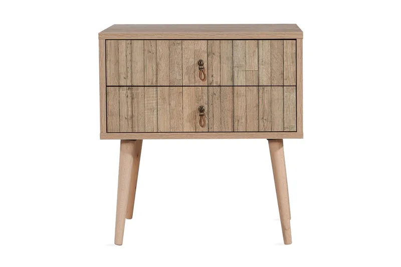 Vellavie Nattbord 60 cm med Oppbevaring 2 Skuffer Vertikalt, Lysebrun