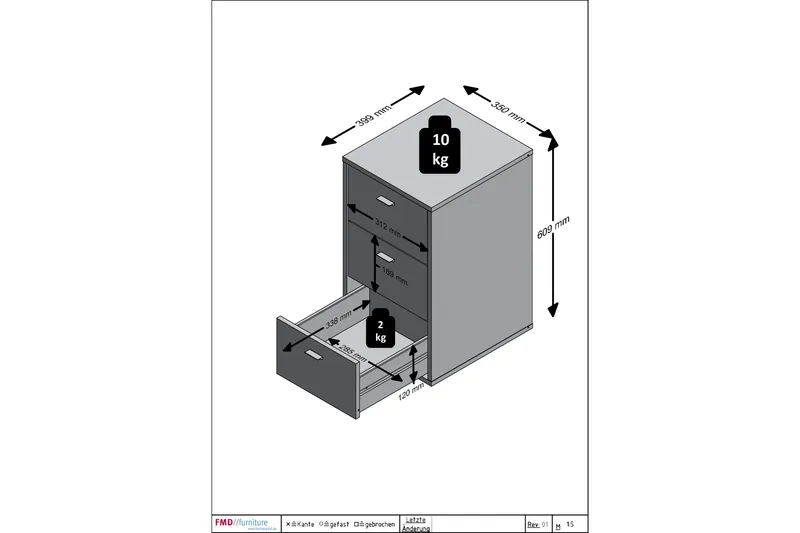 Virginia Nattbord 35 cm med Oppbevaring 3 Skuffer - Grå - Møbler - Bord - Avlastningsbord - Sengebord & nattbord