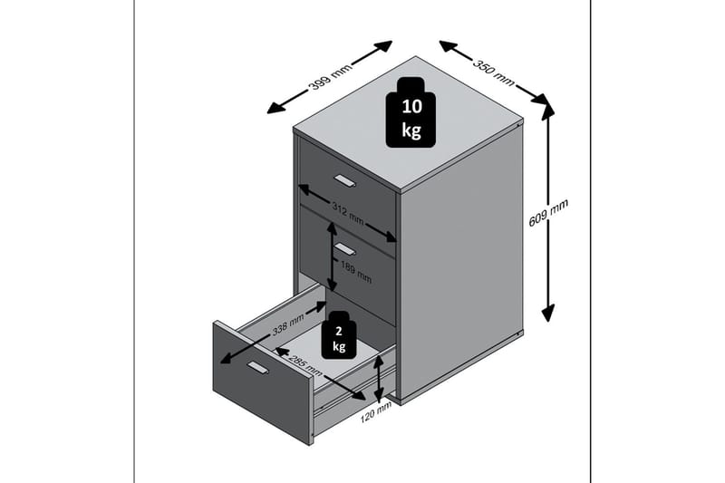 Virginia Nattbord 35 cm med Oppbevaring 3 Skuffer - Grå/Svart - Møbler - Bord - Avlastningsbord - Sengebord & nattbord