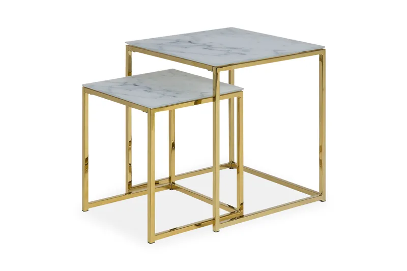 Epiffer Settbord 45 cm Marmormønster 2 Bord - Grå/Messing - Møbler - Bord - Avlastningsbord - Settbord