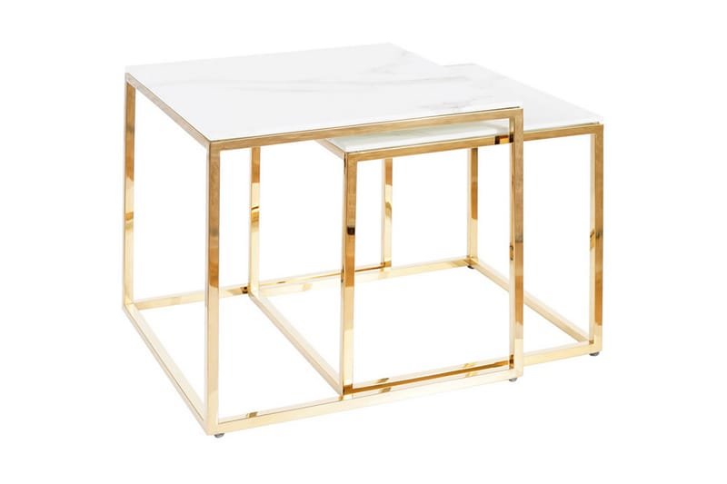 Gloriania Settbord Marmorlook - Glass/Hvit/Guld - Møbler - Bord - Avlastningsbord - Settbord