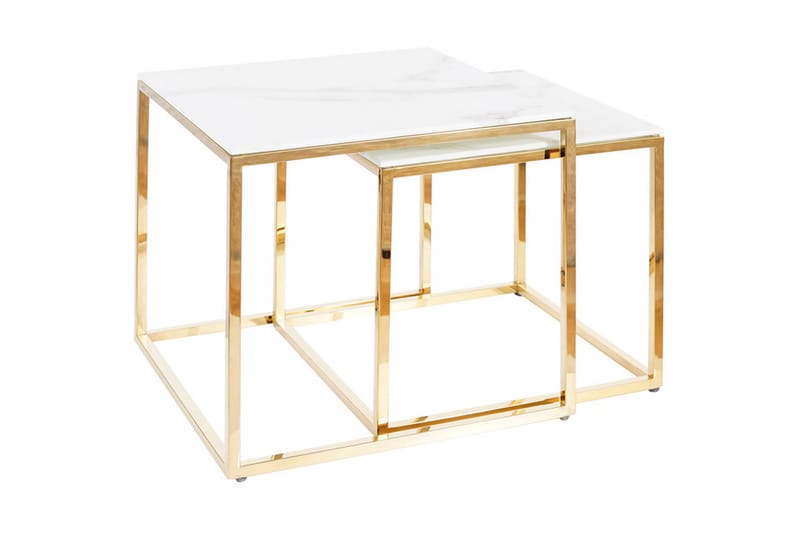 Gloriania Settbord Marmorlook - Glass/Hvit/Guld - Sofabord - Settbord