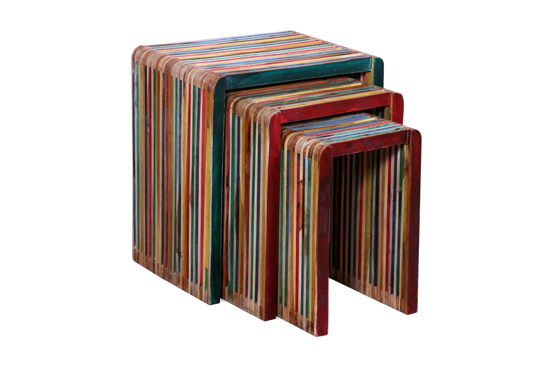 Settbord 3 deler fargerik gjennvunnet teak - Mørk Resirkulert Teak - Møbler - Bord - Avlastningsbord - Settbord