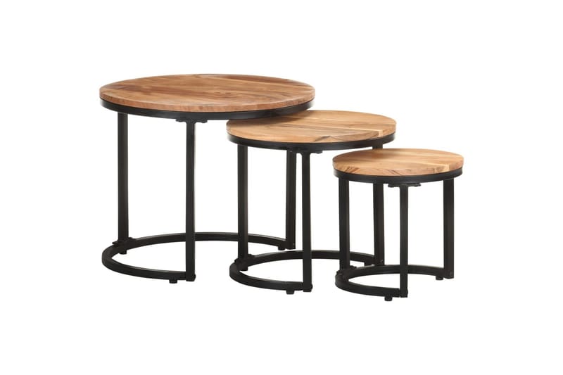Sidebord 3 stk heltre akasie - Brun - Møbler - Bord - Avlastningsbord - Lampebord & sidebord