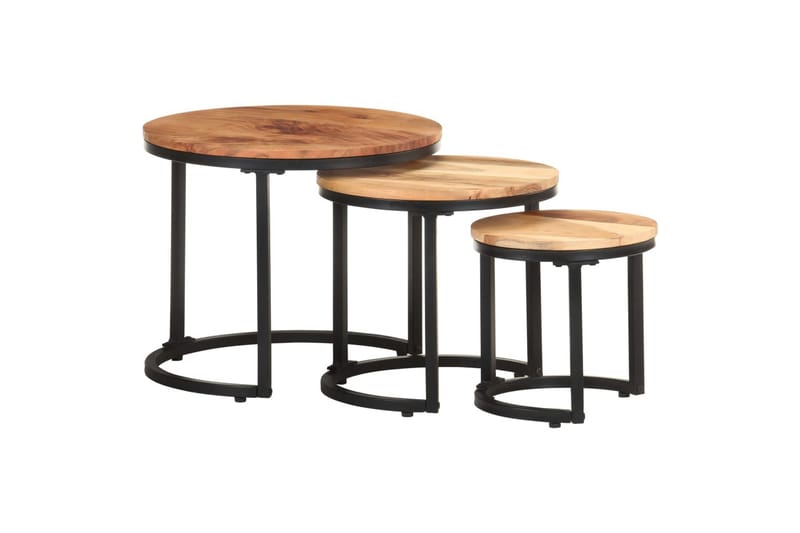 Sidebord 3 stk heltre akasie - Brun - Møbler - Bord - Avlastningsbord - Lampebord & sidebord
