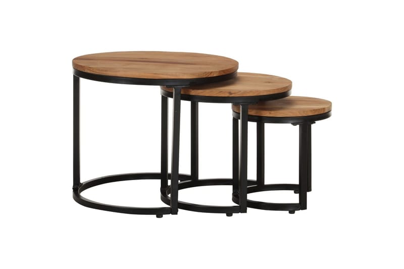 Sidebord 3 stk heltre akasie - Brun - Møbler - Bord - Avlastningsbord - Lampebord & sidebord
