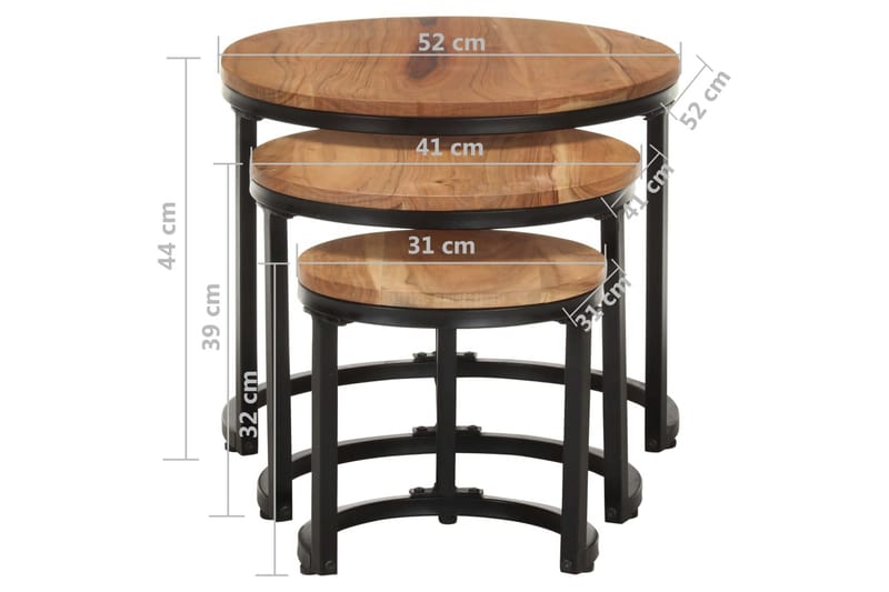 Sidebord 3 stk heltre akasie - Brun - Møbler - Bord - Avlastningsbord - Lampebord & sidebord