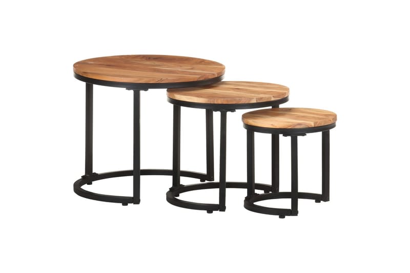 Sidebord 3 stk heltre akasie - Brun - Møbler - Bord - Avlastningsbord - Lampebord & sidebord