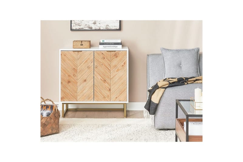 Sidebord Alaska Hvit, lyst tre, Gull - Hvit/lyst tre/Gull - Møbler - Bord - Avlastningsbord - Lampebord & sidebord
