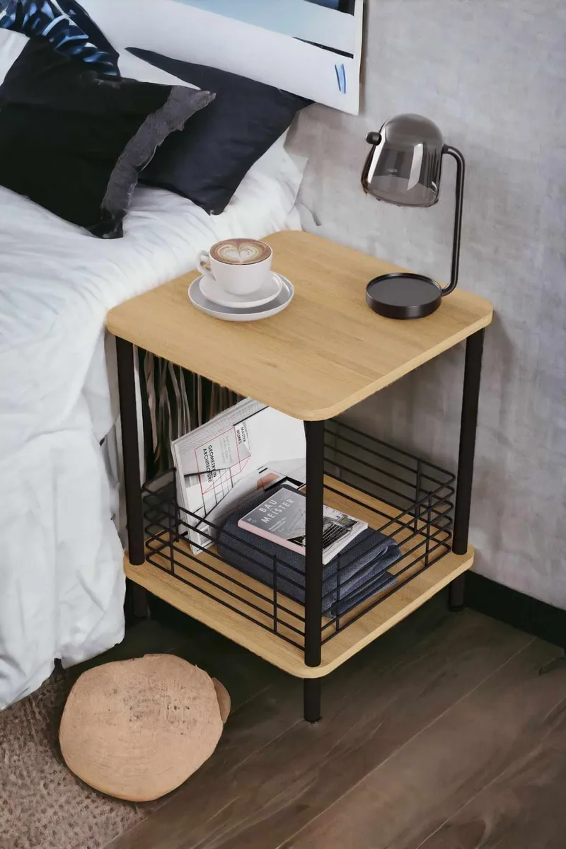 Sidebord Hanah Home Haseki (45 x 58 x 38 cm) Sapphire Oak - Sapphire Oak - Møbler - Bord - Avlastningsbord - Lampebord & sidebord