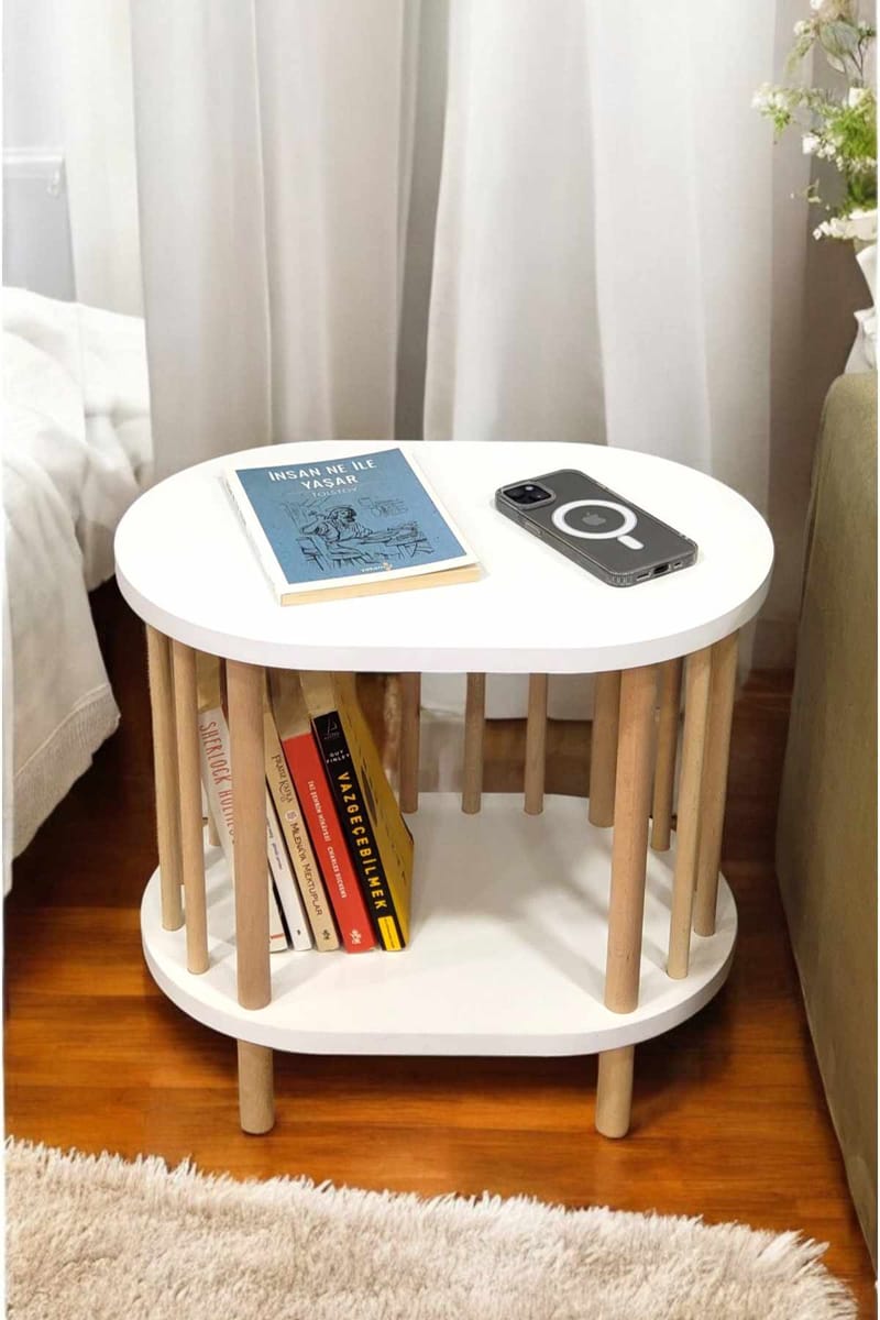 Sidebord Hanah Home Pika (45 x 43 x 30 cm) Hvit natur - Hvit og natur - Møbler - Bord - Avlastningsbord - Lampebord & sidebord