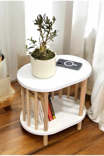Sidebord Hanah Home Pika (45 x 43 x 30 cm) Hvit natur - Hvit og natur - Møbler - Bord - Avlastningsbord - Lampebord & sidebord