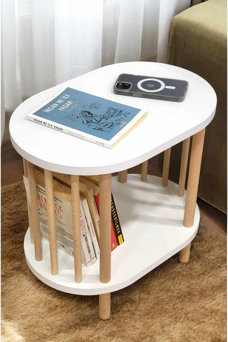 Sidebord Hanah Home Pika (45 x 43 x 30 cm) Hvit natur - Hvit og natur - Møbler - Bord - Avlastningsbord - Lampebord & sidebord