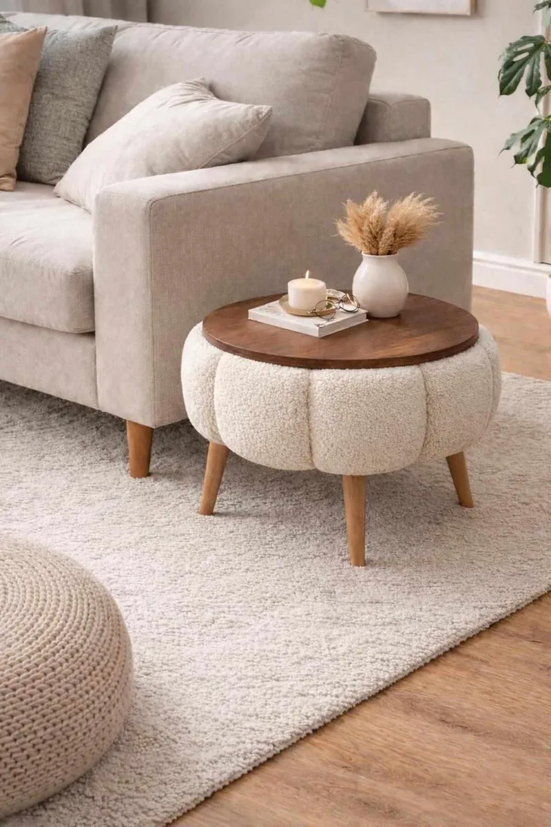 Sidebord Homitis Papatya (Ø45 x H44 cm) Cream - Møbler - Bord - Avlastningsbord - Lampebord & sidebord