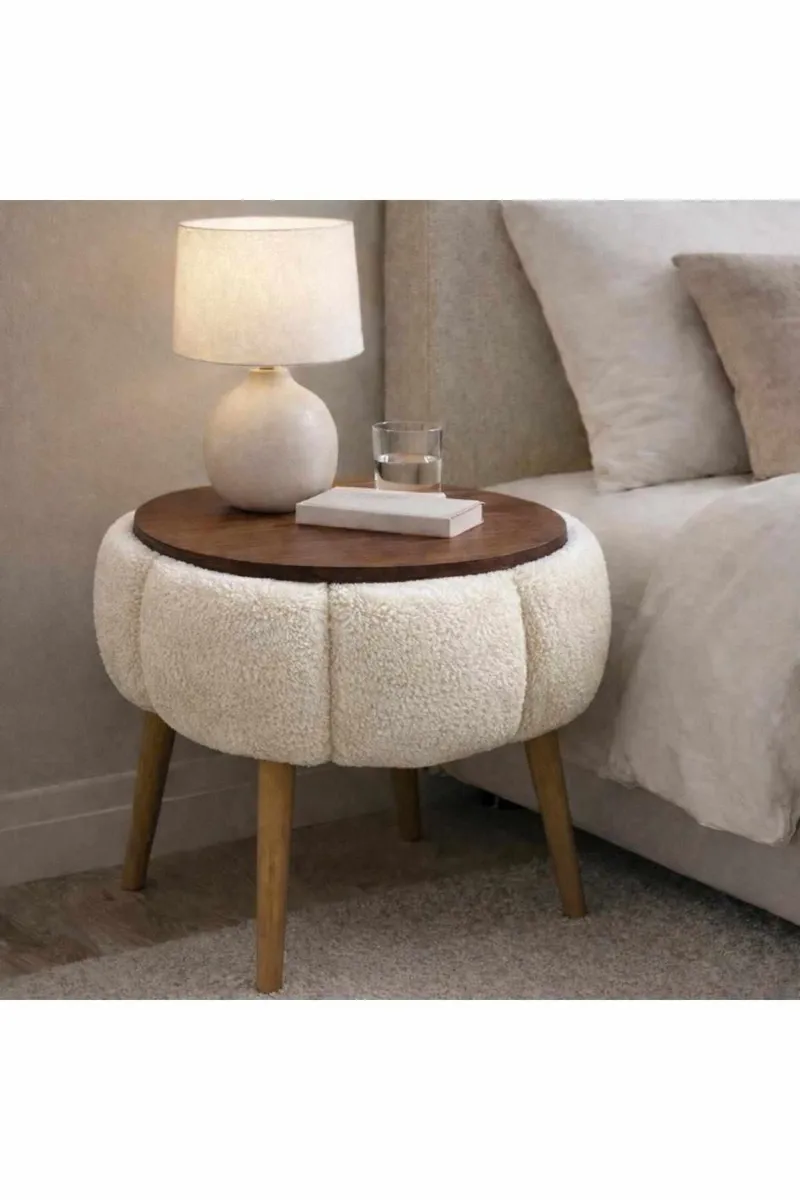Sidebord Homitis Papatya (Ø45 x H44 cm) Cream - Møbler - Bord - Avlastningsbord - Lampebord & sidebord