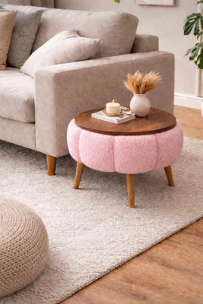 Sidebord Homitis Papatya (Ø45 x H44 cm) Rosa - Møbler - Bord - Avlastningsbord - Lampebord & sidebord