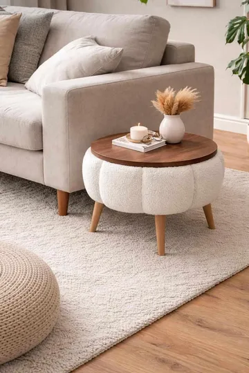 Sidebord Homitis Papatya (Ø45 x H44 cm) Hvit - Møbler - Bord - Avlastningsbord - Lampebord & sidebord