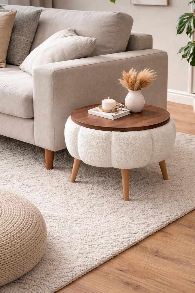 Sidebord Homitis Papatya (Ø45 x H44 cm) Hvit - Møbler - Bord - Avlastningsbord - Lampebord & sidebord