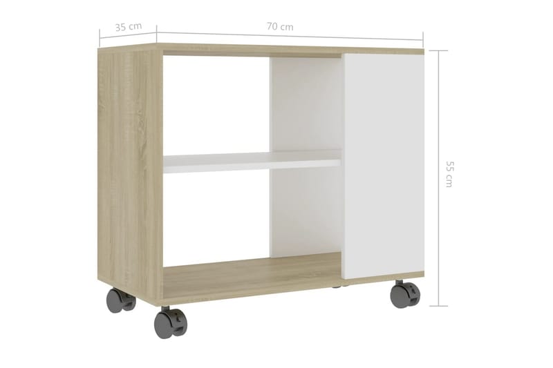 Sidebord hvit og sonoma eik 70x35x55 cm sponplate - Beige - Lampebord & sidebord - Brettbord og småbord