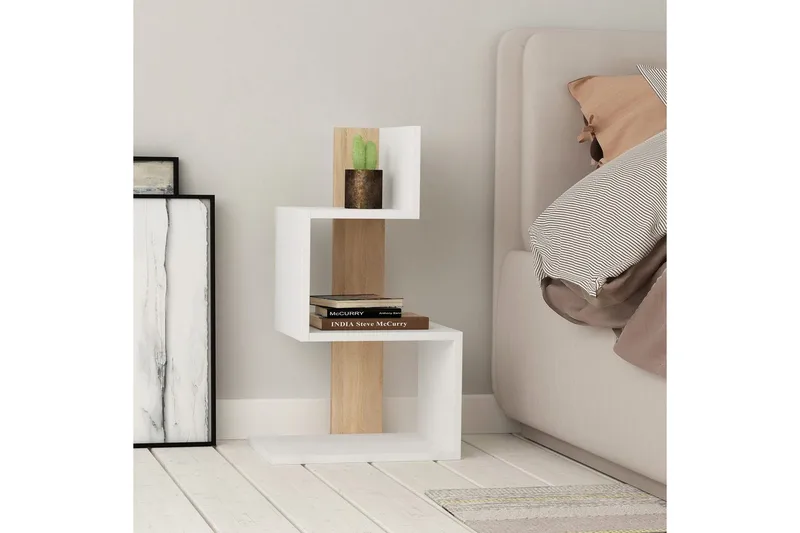 Sidebord Veyaie Hvit / Eik - Hvit - Møbler - Bord - Avlastningsbord - Lampebord & sidebord