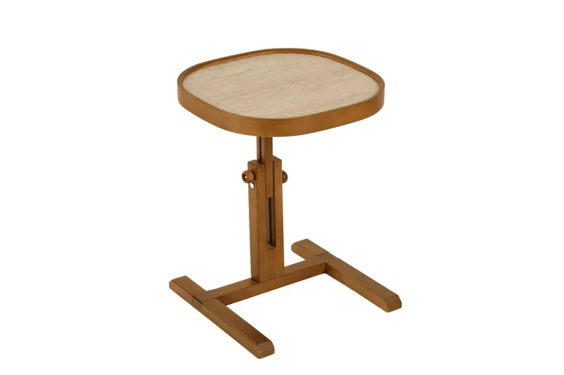 Sidebord Wallxpert Opus Kare (42 x 43 x 42 cm) Valnøtt Travertin, Valnøtt og travertin