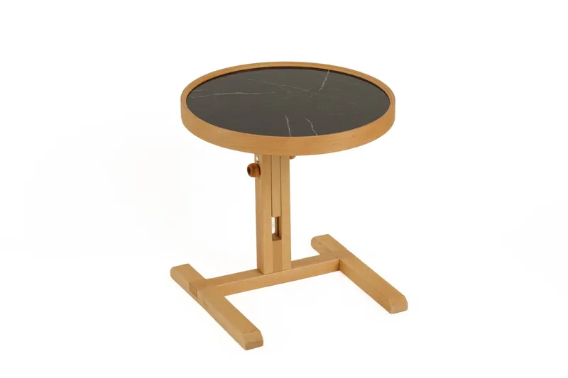 Sidebord Wallxpert Opus Yuvarlak (40 x 43 x 40 cm) Eik Svart Marmor, Eik og svart marmor