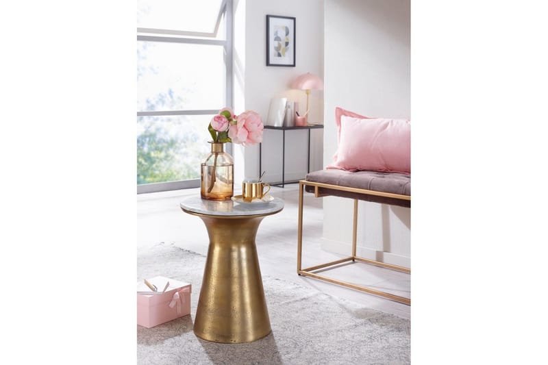 Sidebord Wohnling Ekte marmor, rund, 35 cm, gyllen base, moderne stil - Møbler - Bord - Avlastningsbord - Lampebord & sidebord