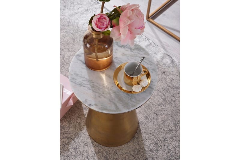 Sidebord Wohnling Ekte marmor, rund, 35 cm, gyllen base, moderne stil - Møbler - Bord - Avlastningsbord - Lampebord & sidebord