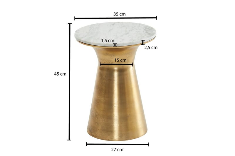 Sidebord Wohnling Ekte marmor, rund, 35 cm, gyllen base, moderne stil - Møbler - Bord - Avlastningsbord - Lampebord & sidebord