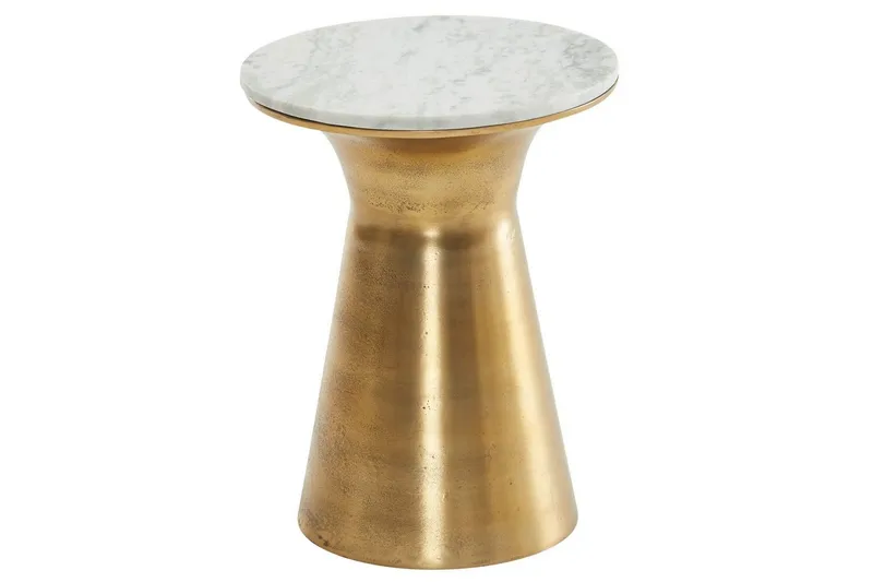 Sidebord Wohnling Ekte marmor, rund, 35 cm, gyllen base, moderne stil, undefined