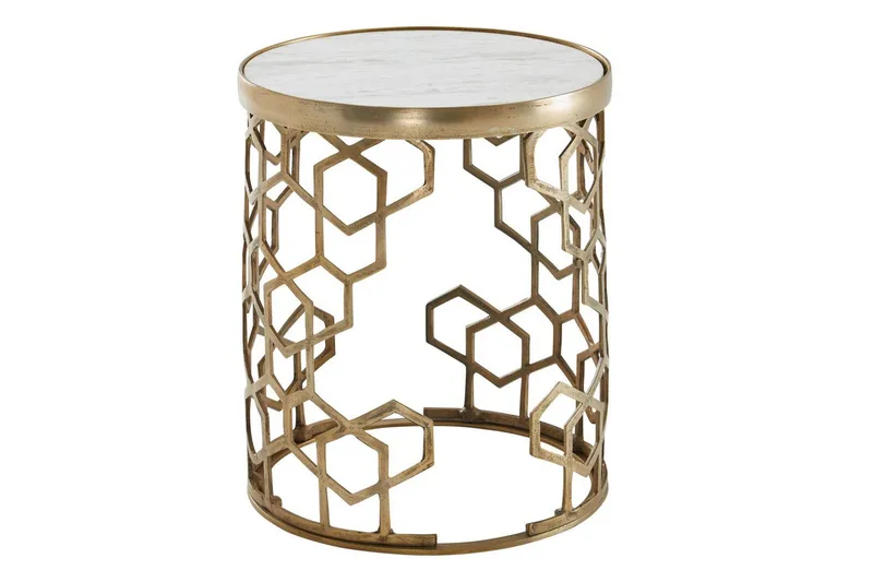 Sidebord Wohnling Ekte marmor, rund, 44 cm, bikubemønstret base, moderne stil, undefined