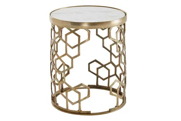 Sidebord Wohnling Ekte marmor, rund, 44 cm, bikubemønstret base, moderne stil - Møbler - Bord - Avlastningsbord - Lampebord & sidebord