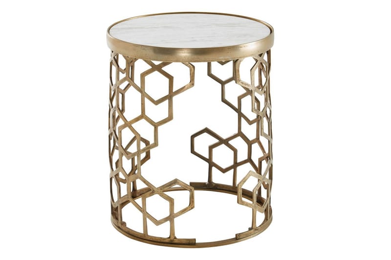 Sidebord Wohnling Ekte marmor, rund, 44 cm, bikubemønstret base, moderne stil - Møbler - Bord - Avlastningsbord - Lampebord & sidebord