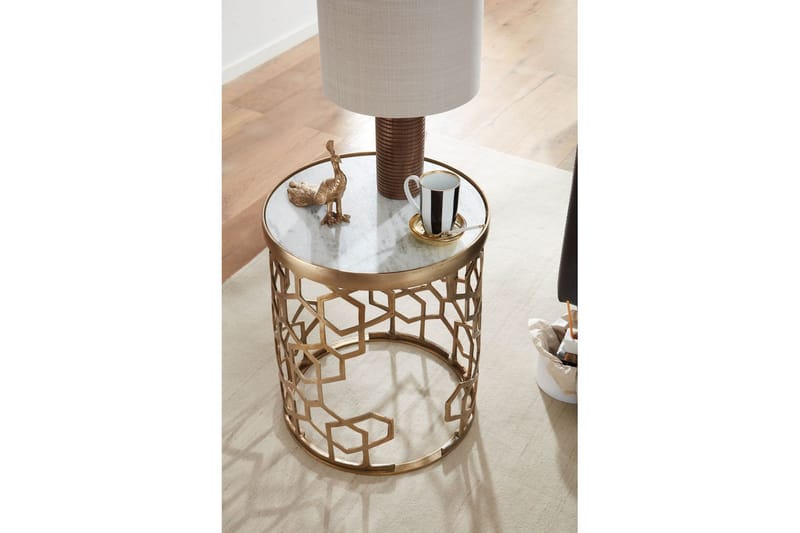 Sidebord Wohnling Ekte marmor, rund, 44 cm, bikubemønstret base, moderne stil - Møbler - Bord - Avlastningsbord - Lampebord & sidebord