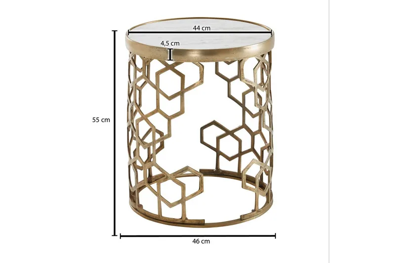 Sidebord Wohnling Ekte marmor, rund, 44 cm, bikubemønstret base, moderne stil - Møbler - Bord - Avlastningsbord - Lampebord & sidebord