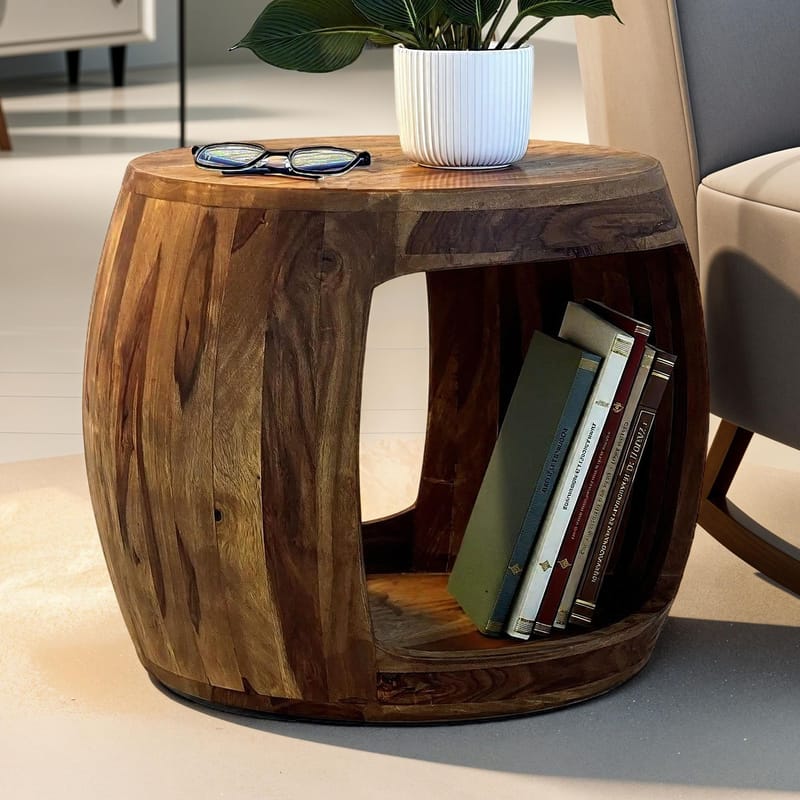 Sidebord Wohnling Massivt sheeshamtre, landlig stil - varm mørkebrun - Møbler - Bord - Avlastningsbord - Lampebord & sidebord
