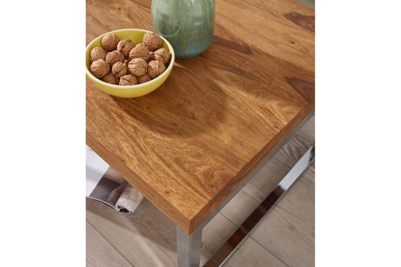 Sidebord Wohnling massivt tre, firkantet med metall kromben, landlig stil 60x60 cm - 60x60 cm - Møbler - Bord - Avlastningsbord - Lampebord & sidebord