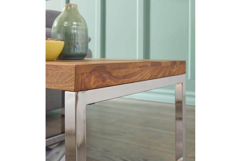 Sidebord Wohnling massivt tre, firkantet med metall kromben, landlig stil 60x60 cm - 60x60 cm - Møbler - Bord - Avlastningsbord - Lampebord & sidebord