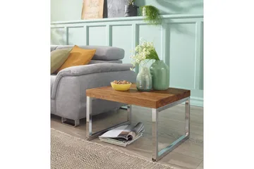 Sidebord Wohnling massivt tre, firkantet med metall kromben, landlig stil 60x60 cm - 60x60 cm - Møbler - Bord - Avlastningsbord - Lampebord & sidebord