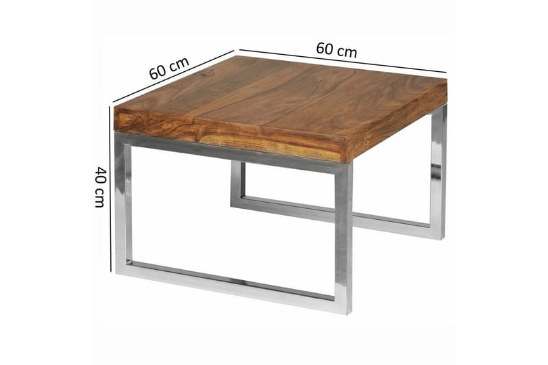 Sidebord Wohnling massivt tre, firkantet med metall kromben, landlig stil 60x60 cm - 60x60 cm - Møbler - Bord - Avlastningsbord - Lampebord & sidebord