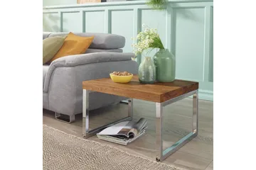 Sidebord Wohnling massivt tre, firkantet med metall kromben, landlig stil 60x60 cm - 60x60 cm - Møbler - Bord - Avlastningsbord - Lampebord & sidebord