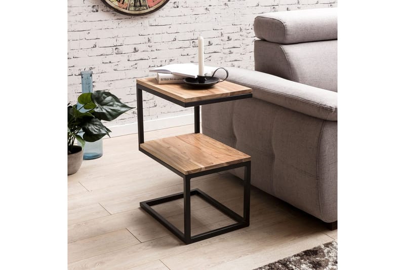 Sidebord Wohnling Massivt tre, S Cube, metallramme i landlig stil Akasie - Akasie - Møbler - Bord - Avlastningsbord - Lampebord & sidebord
